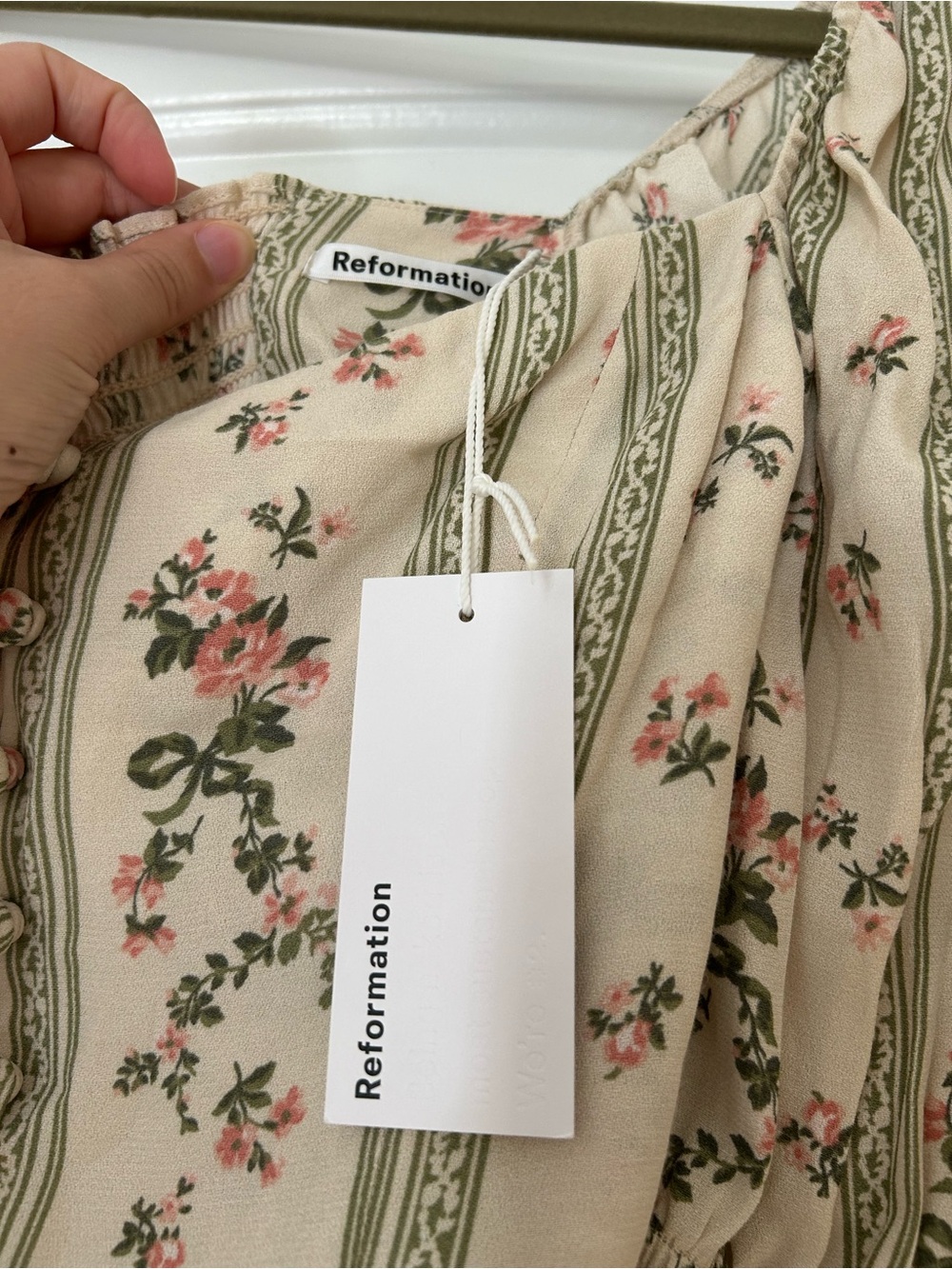Reformation Cera Heath Floral Bow Button Front Bodice Blouse NWT Size 6 - Picture 4 of 6